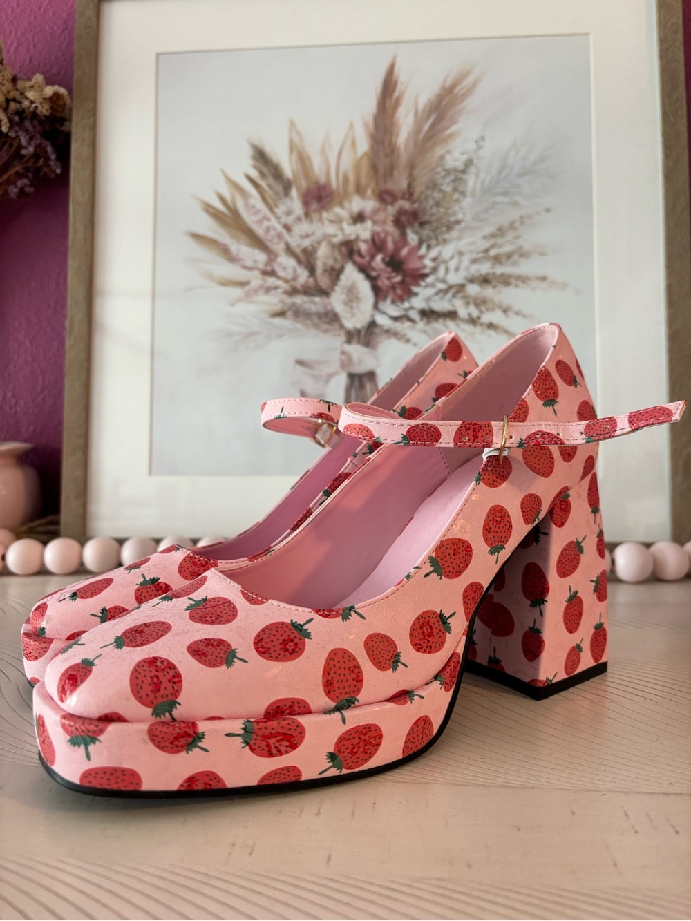 Nasty Gal Pink Strawberry Mary Jane Platform Heels